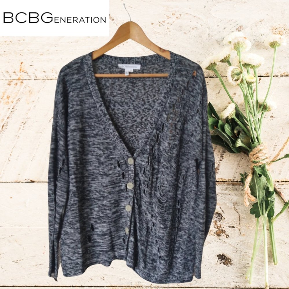 BCBG Oversized Distressed Cardigan Sweater w Holes